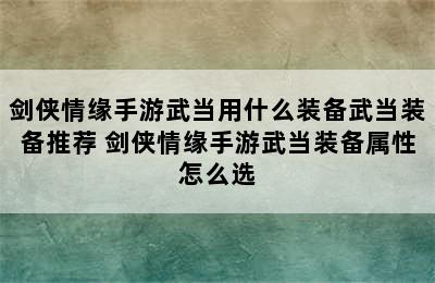 剑侠情缘手游武当用什么装备武当装备推荐 剑侠情缘手游武当装备属性怎么选